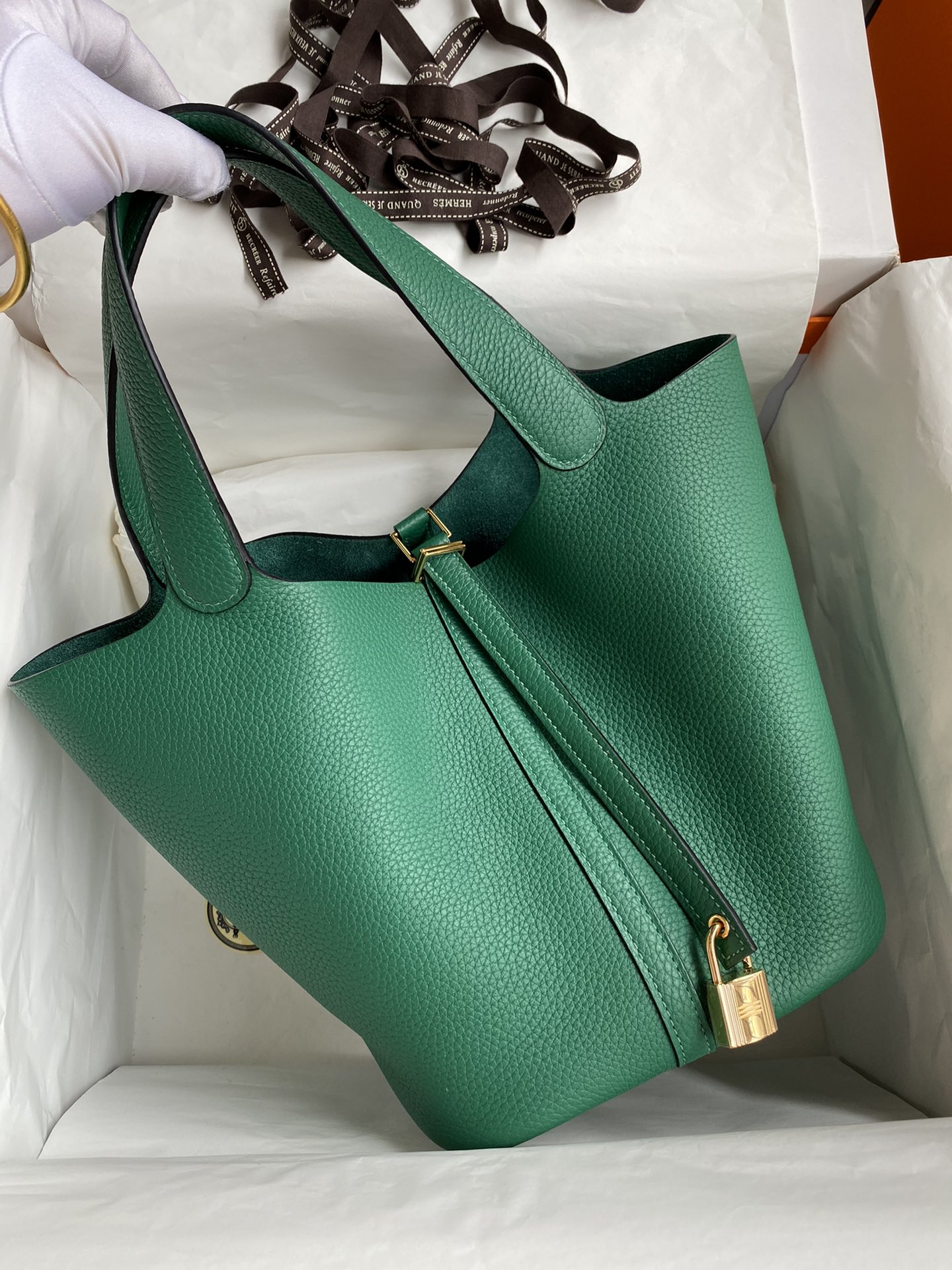 Hermes Picotin Lock 22 Bag In Vert Emeraude Clemence Leather